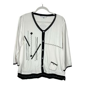 Figure Libre Top Womens XL White Cotton Stretch Artsy 3/4 Sleeves Cardigan